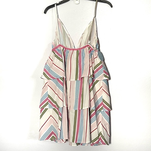 NWT Hill House Rainbow Stripe Gigi Ruffle Tier Mini Dress - Large - Picture 3 of 8